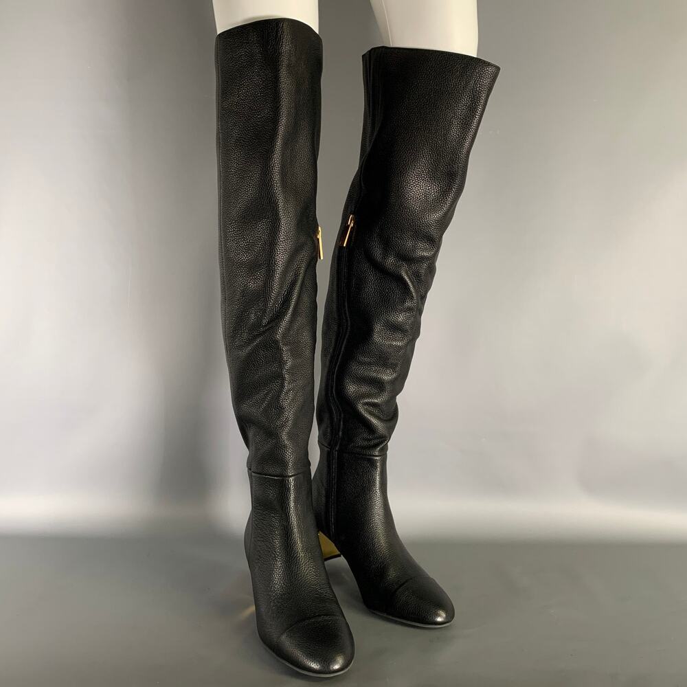 KURT GEIGER Size 8 Black Gold Leather Pebble Grain Boots
